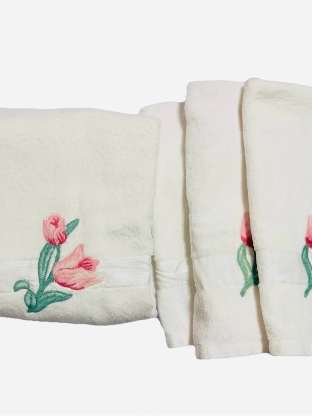 Vintage Martha Stewart Kmart  Embroidered Floral Towel Set-1 Bath 3 Hand towels
